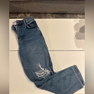 Reformation blue straight leg ripped knee jeans